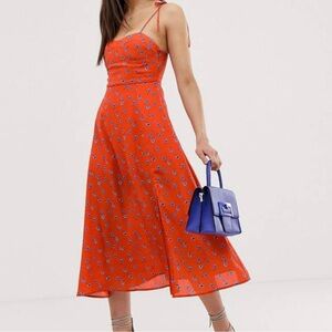 Fashion Union Floral Orange Midi Dress
